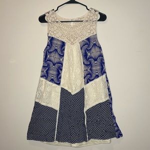 Altar’d State A line dress, blue & white block